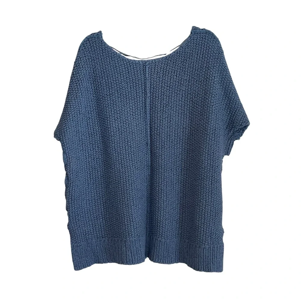 Free‎ People Blue Oversized V-Neck Chunky Knit Sweater Cotton Blend XS/S